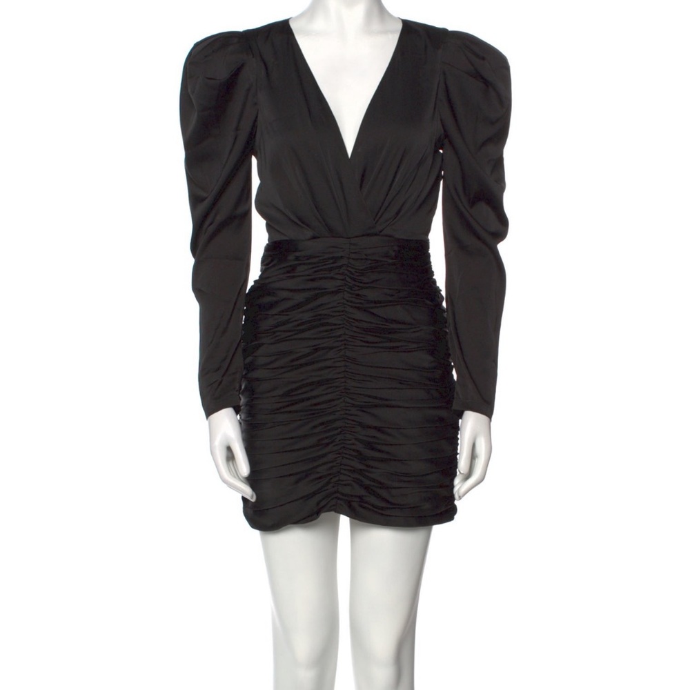 Ronny Kobo Collection Black Ruched Puff Sleeve Dress